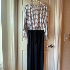 Navy Blue and White Striped Jumpsuit Size Small